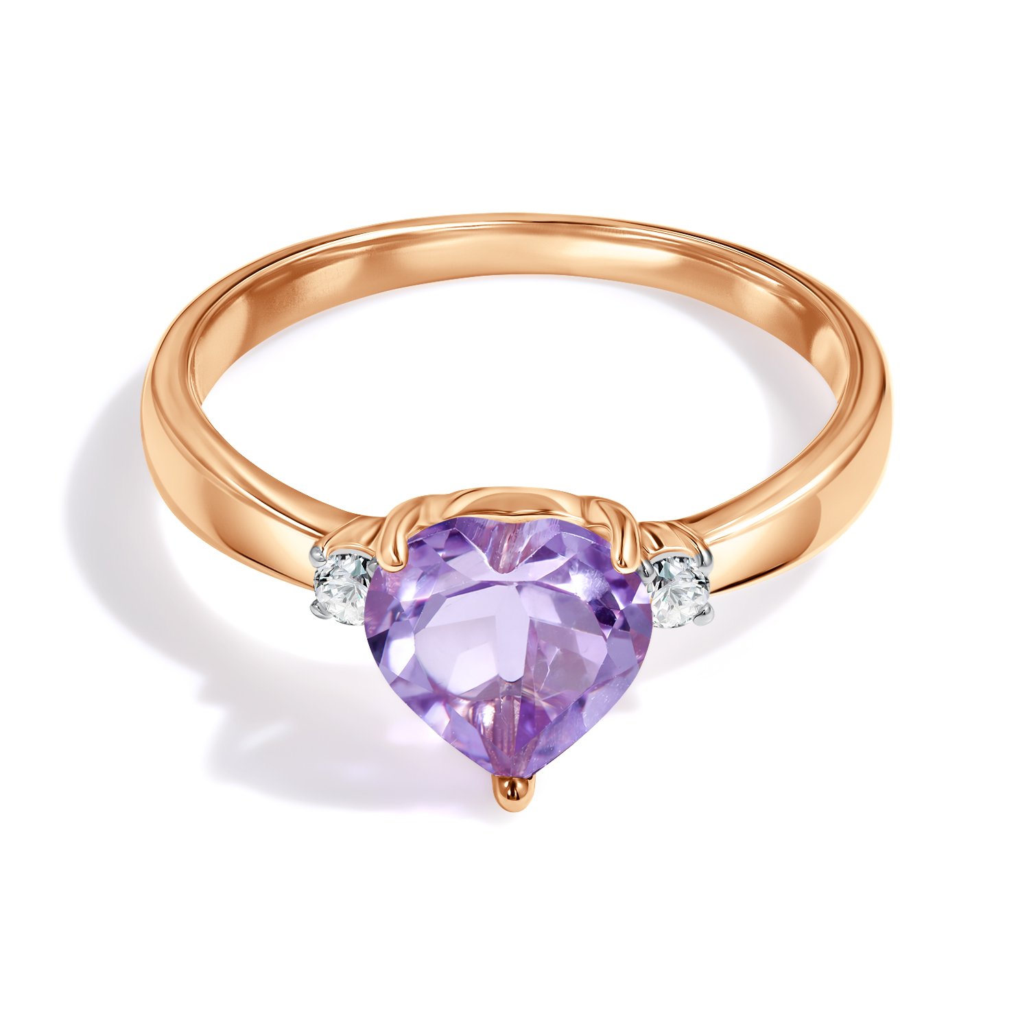 Золотое кольцо с аметистом и фианитами