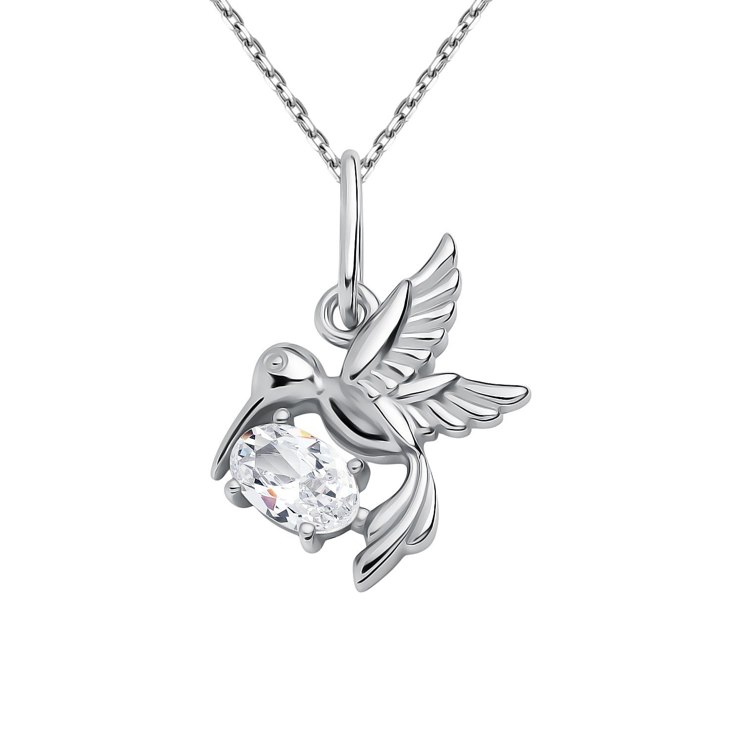 Серебряная подвеска Колибри с фианитом и родированием