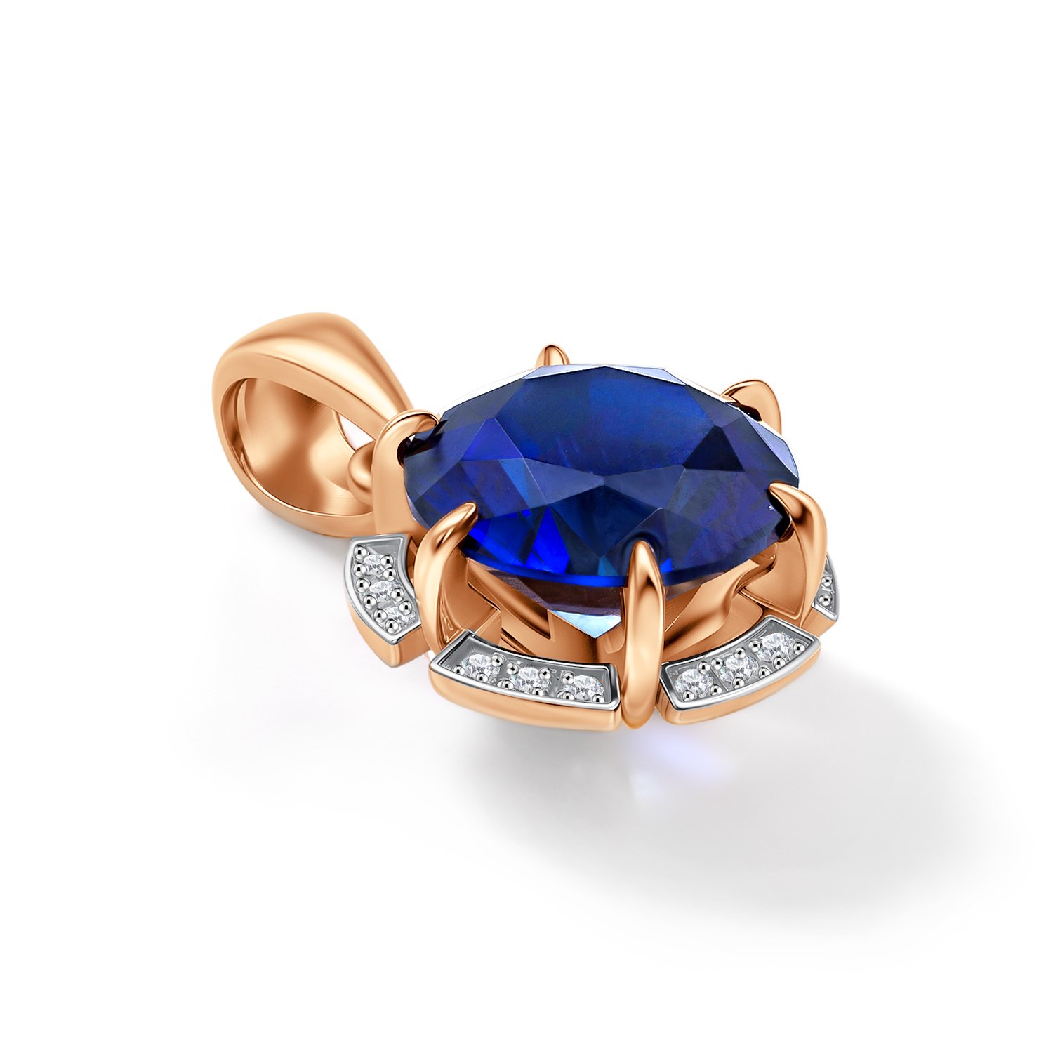 Золотая подвеска с сапфиром выращенным и бриллиантами