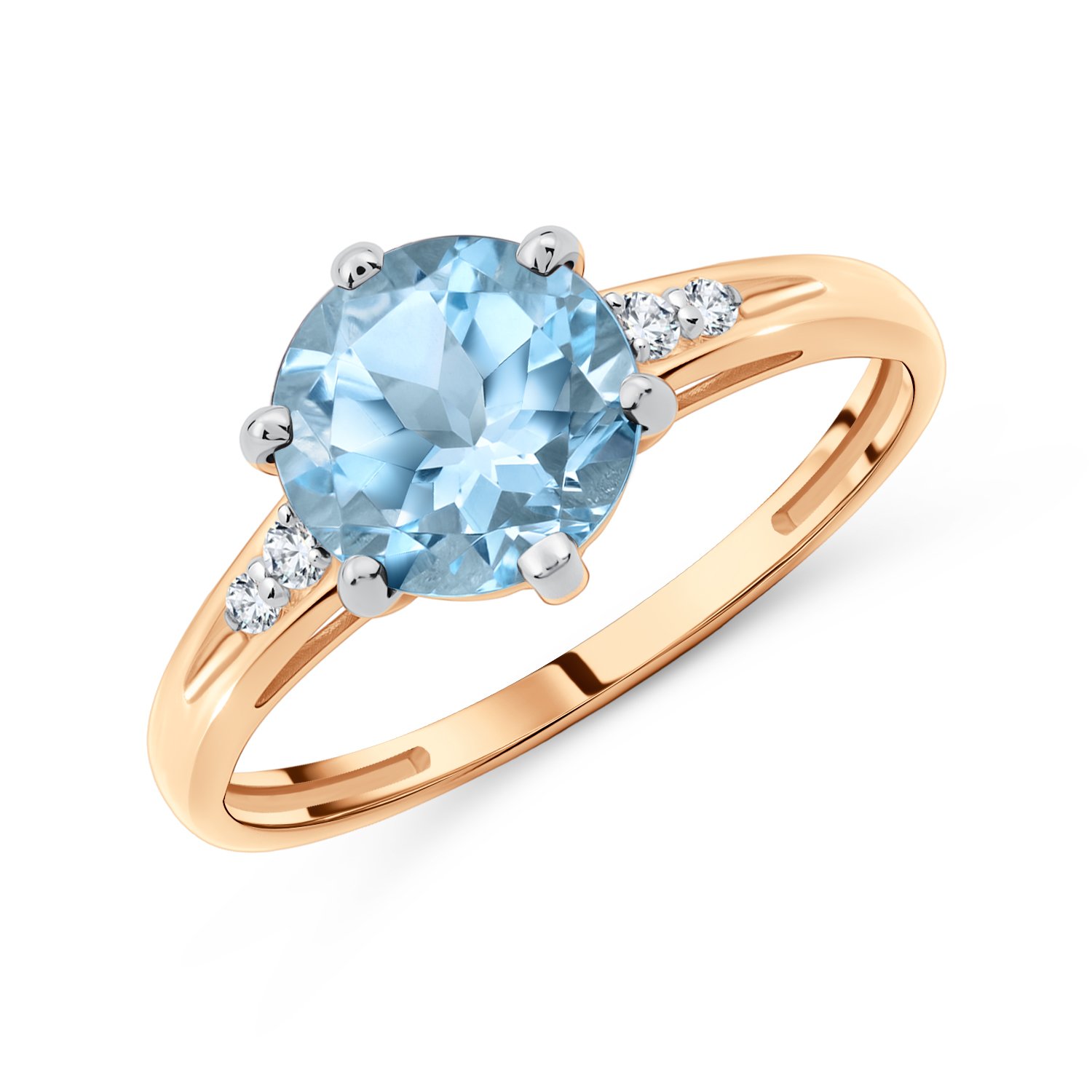 Фото «Золотое кольцо с топазом Sky и бриллиантами»