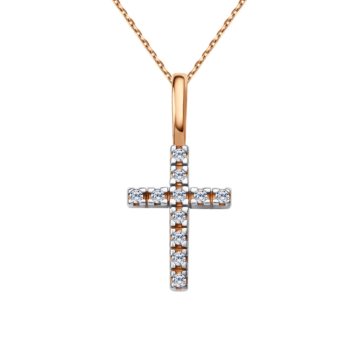 Золотая подвеска Крест с фианитами