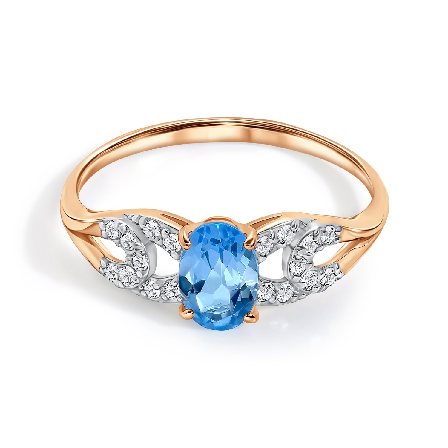 Золотое кольцо с топазом Swiss и бриллиантами