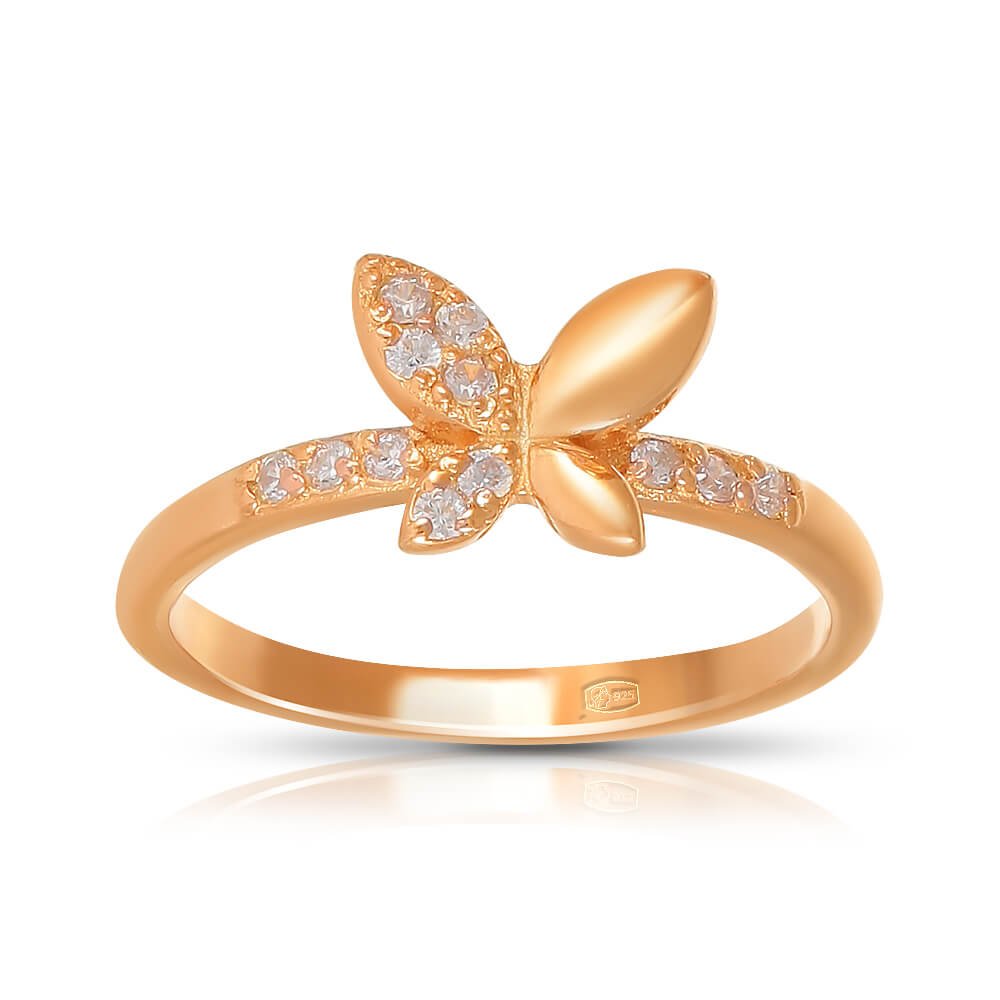 Кольцо Бабочка из серебра с фианитами