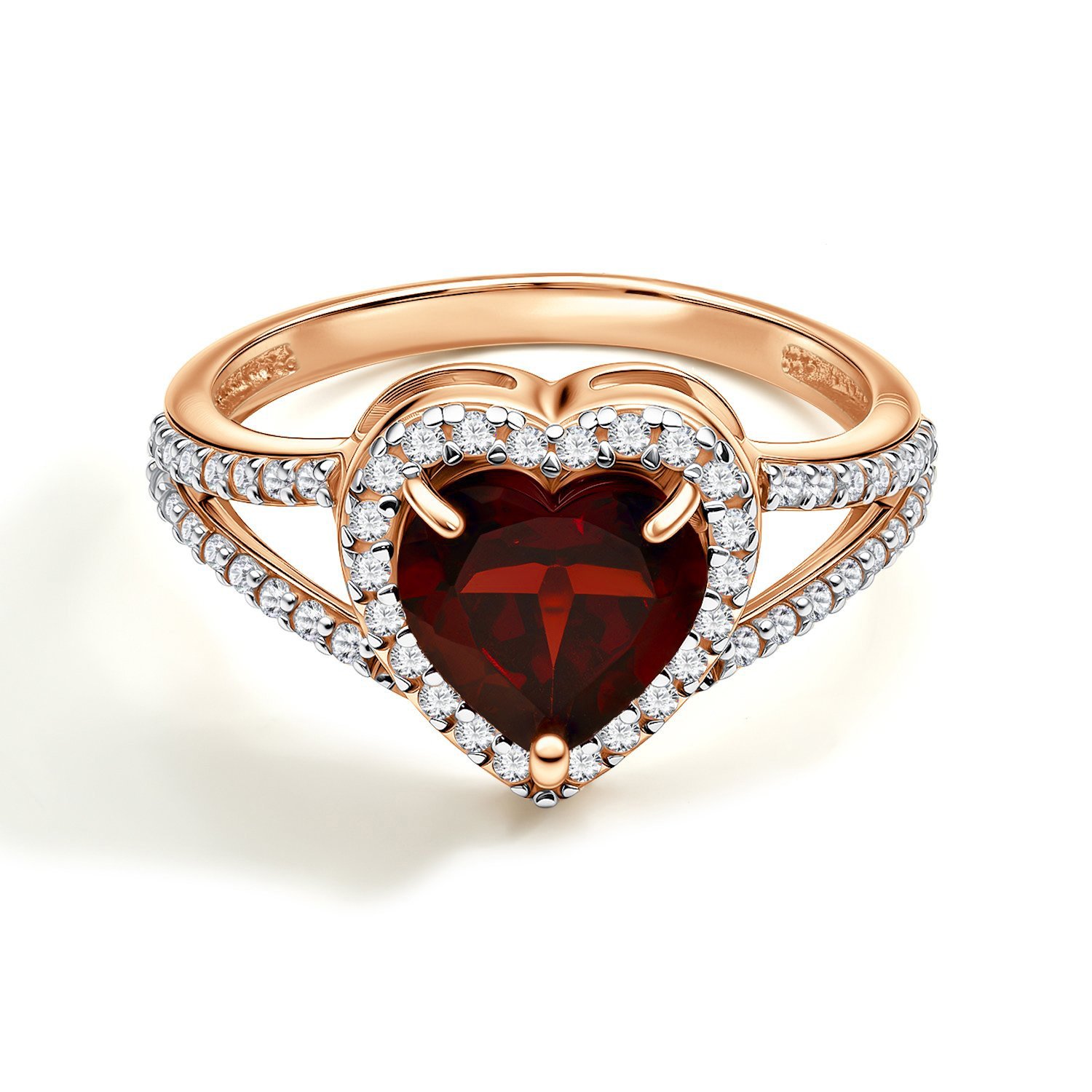 Золотое кольцо с гранатом и фианитами