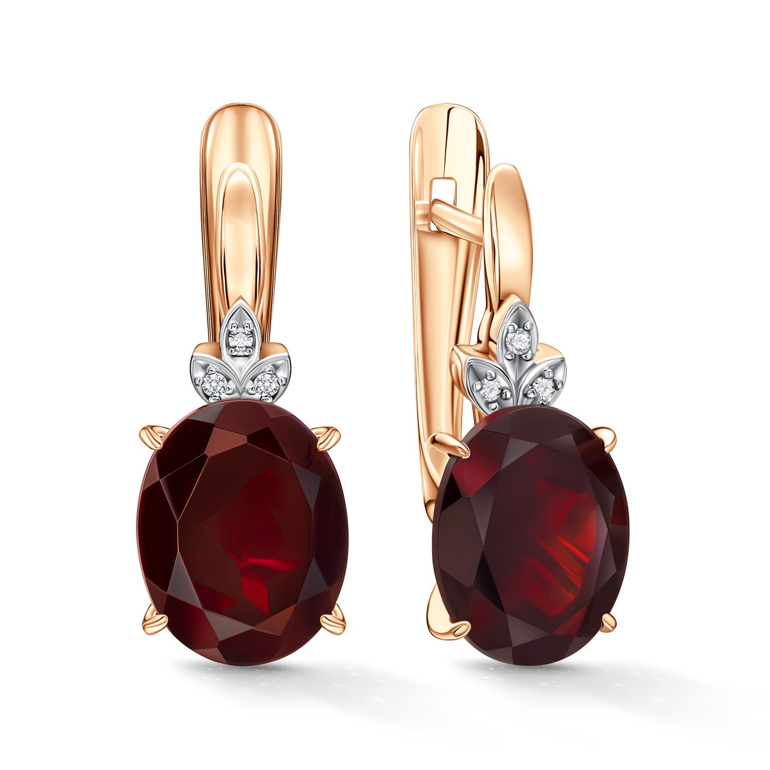 Фото «Золотые серьги с гранатом и бриллиантами»