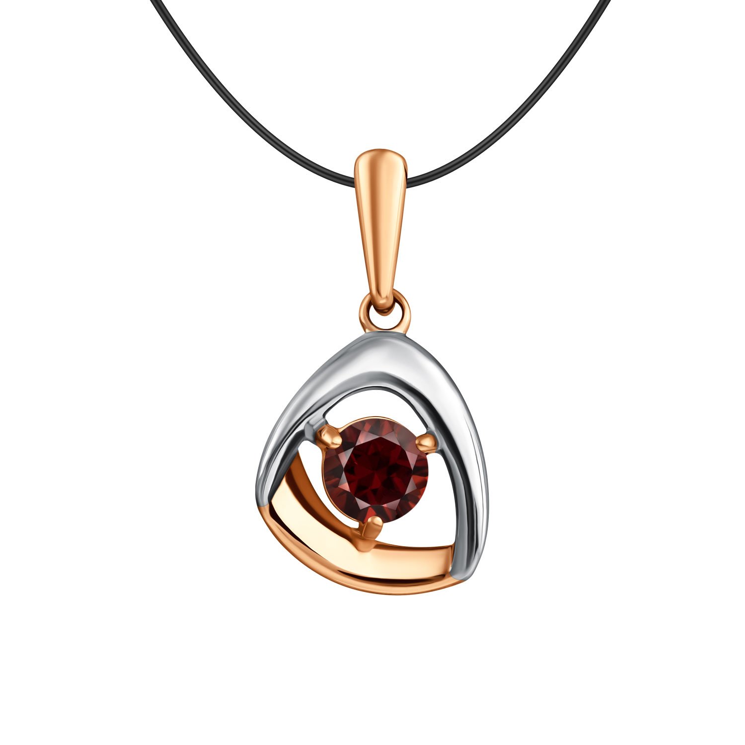 Серебряная подвеска с гранатом и позолотой с родированием