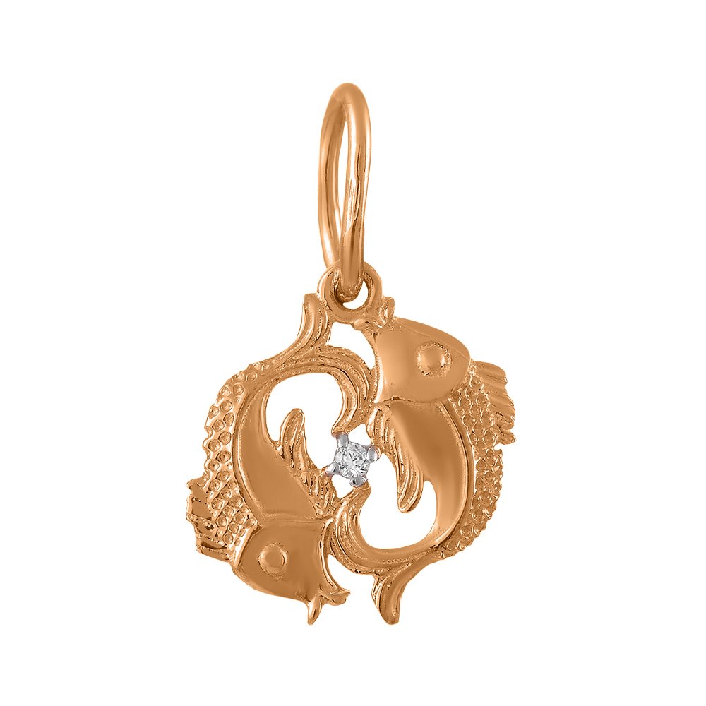 Золотая подвеска с фианитом со знаком зодиака Рыбы