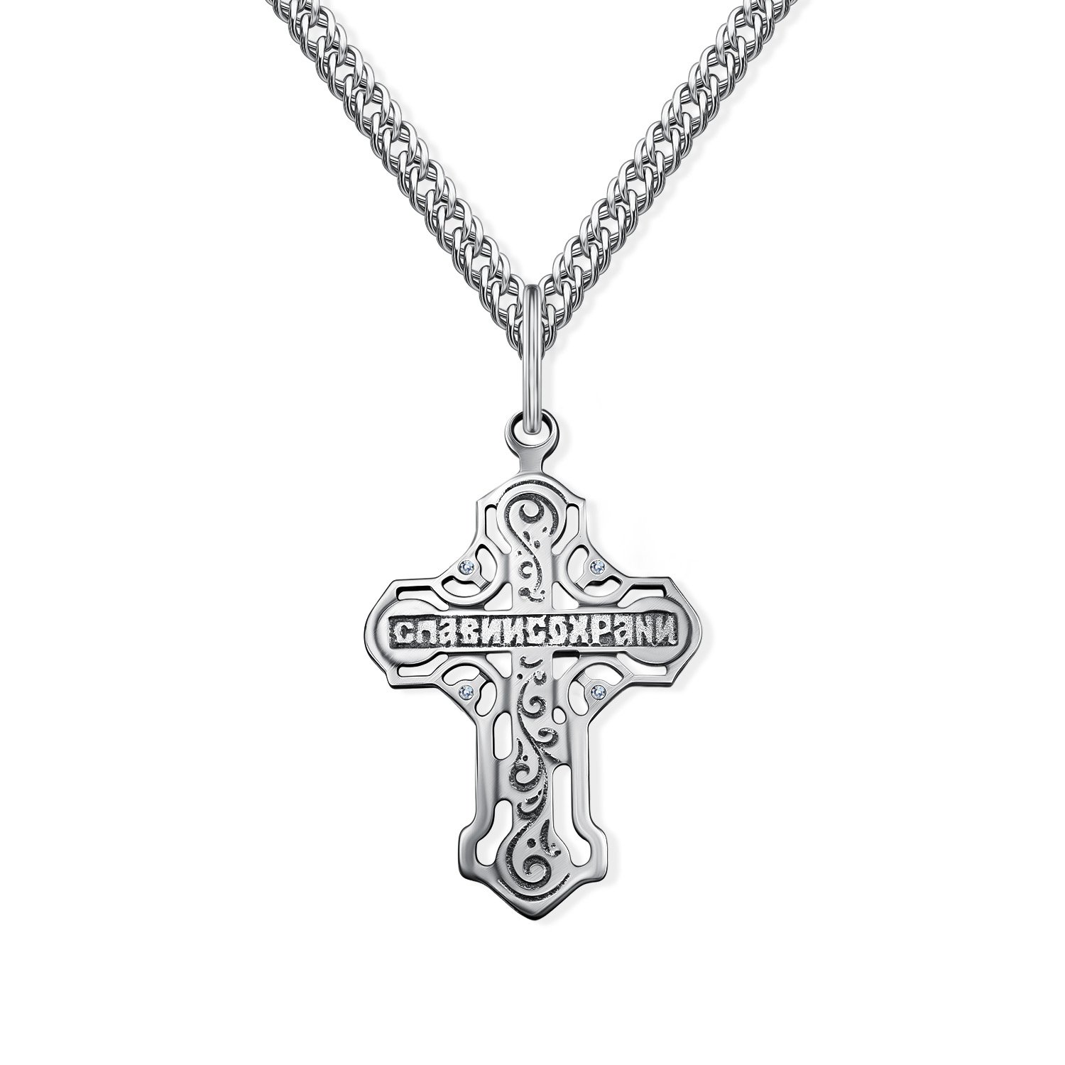Серебряный православный крест с фианитами