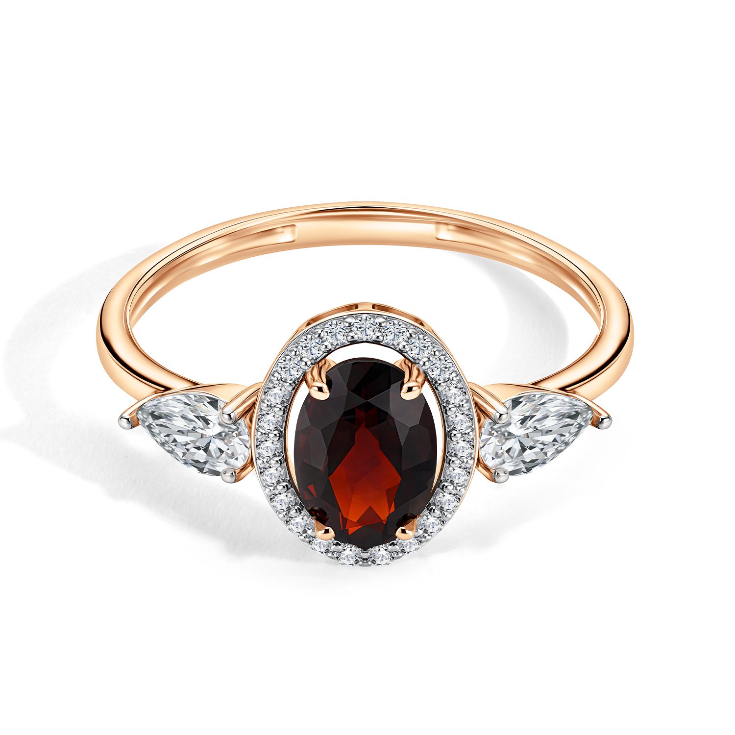 Золотое кольцо с гранатом и фианитами