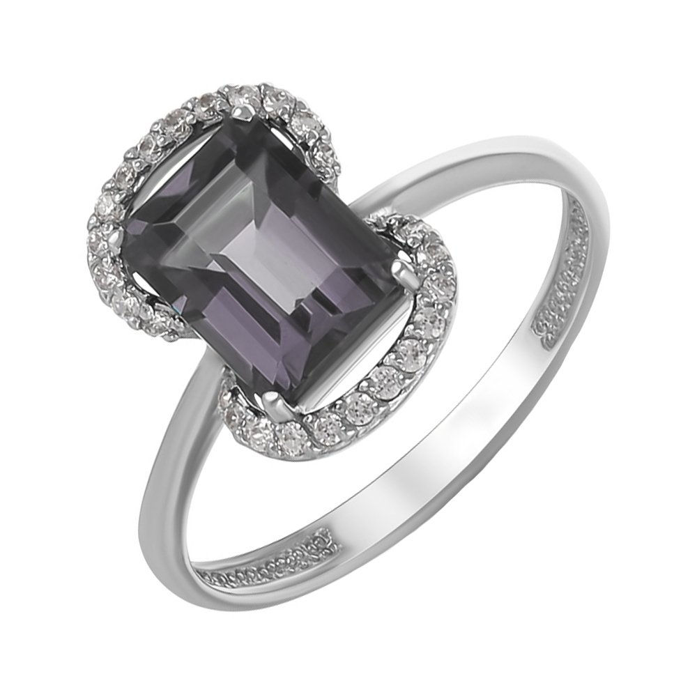 Серебряное кольцо со стразами и родированием