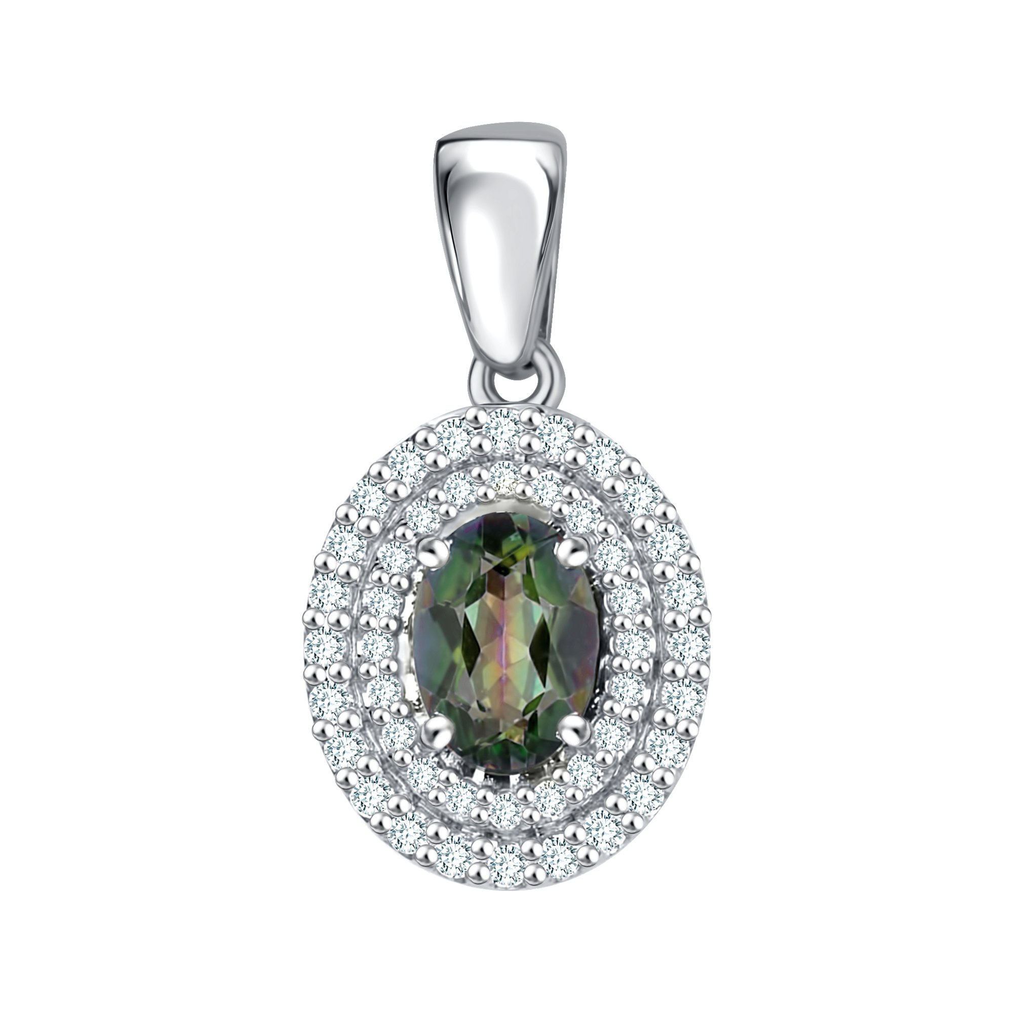 Серебряная подвеска с кварцем и фианитами с родированием