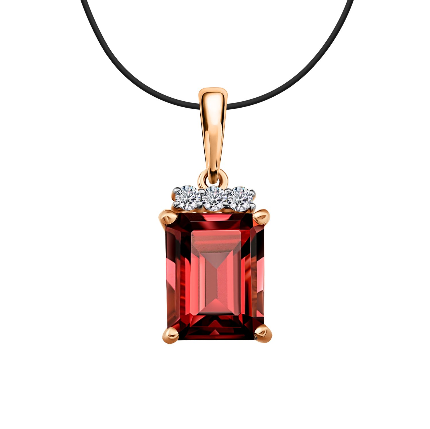 Золотая подвеска с гранатом и фианитами