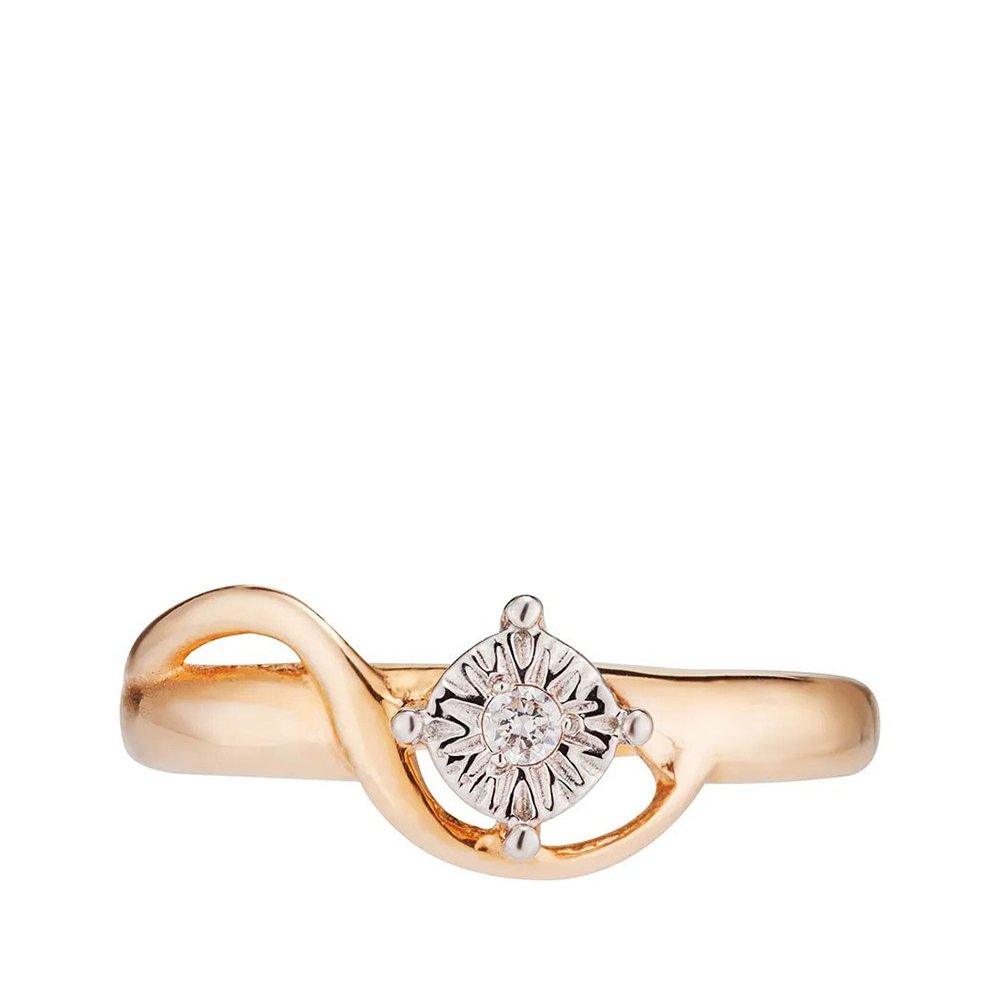 Золотое кольцо с фианитом и алмазной гранью с родированием