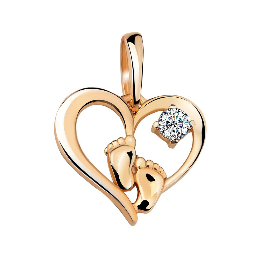 Фото «Серебряная подвеска Сердце с фианитом и позолотой»