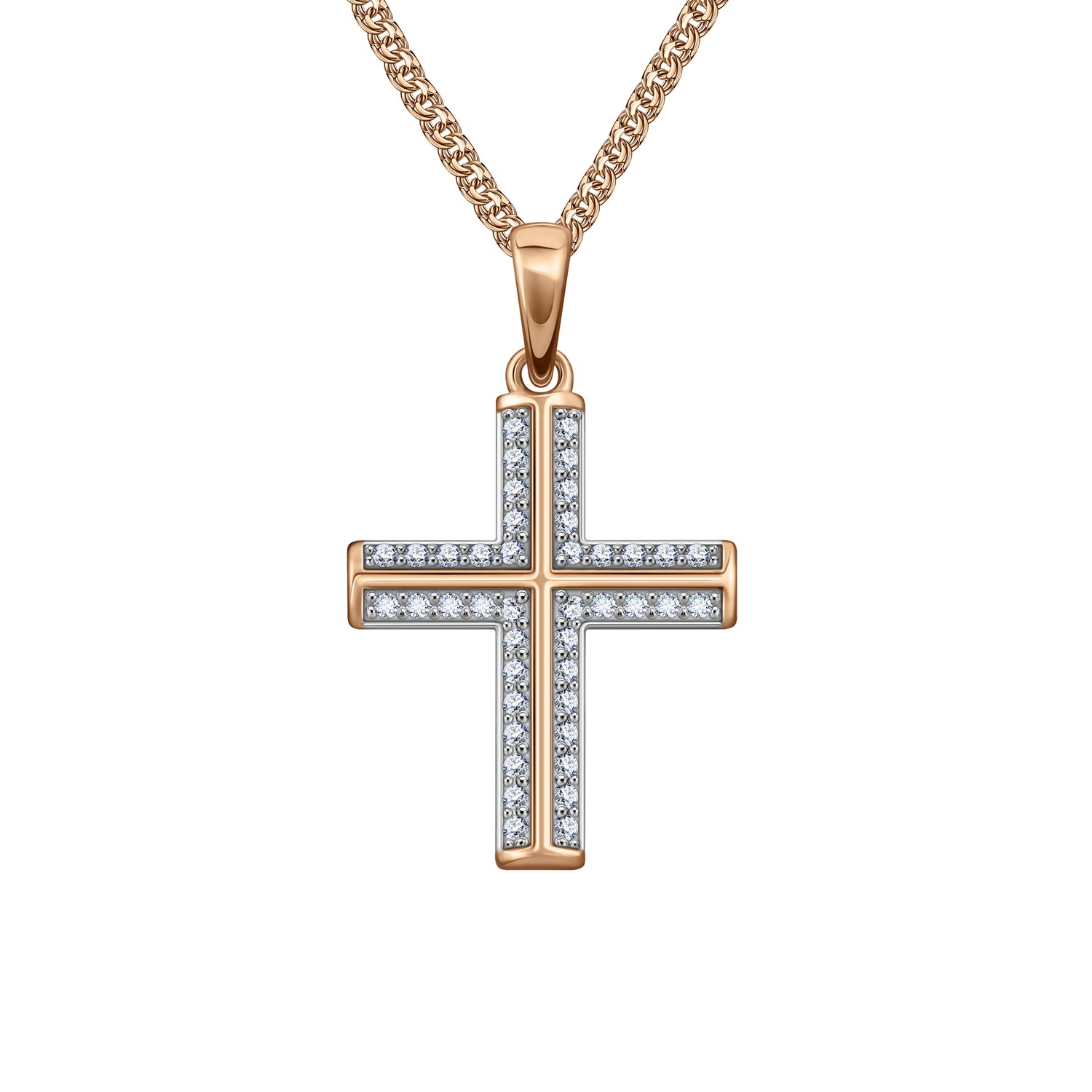 Золотая подвеска Крест с фианитами