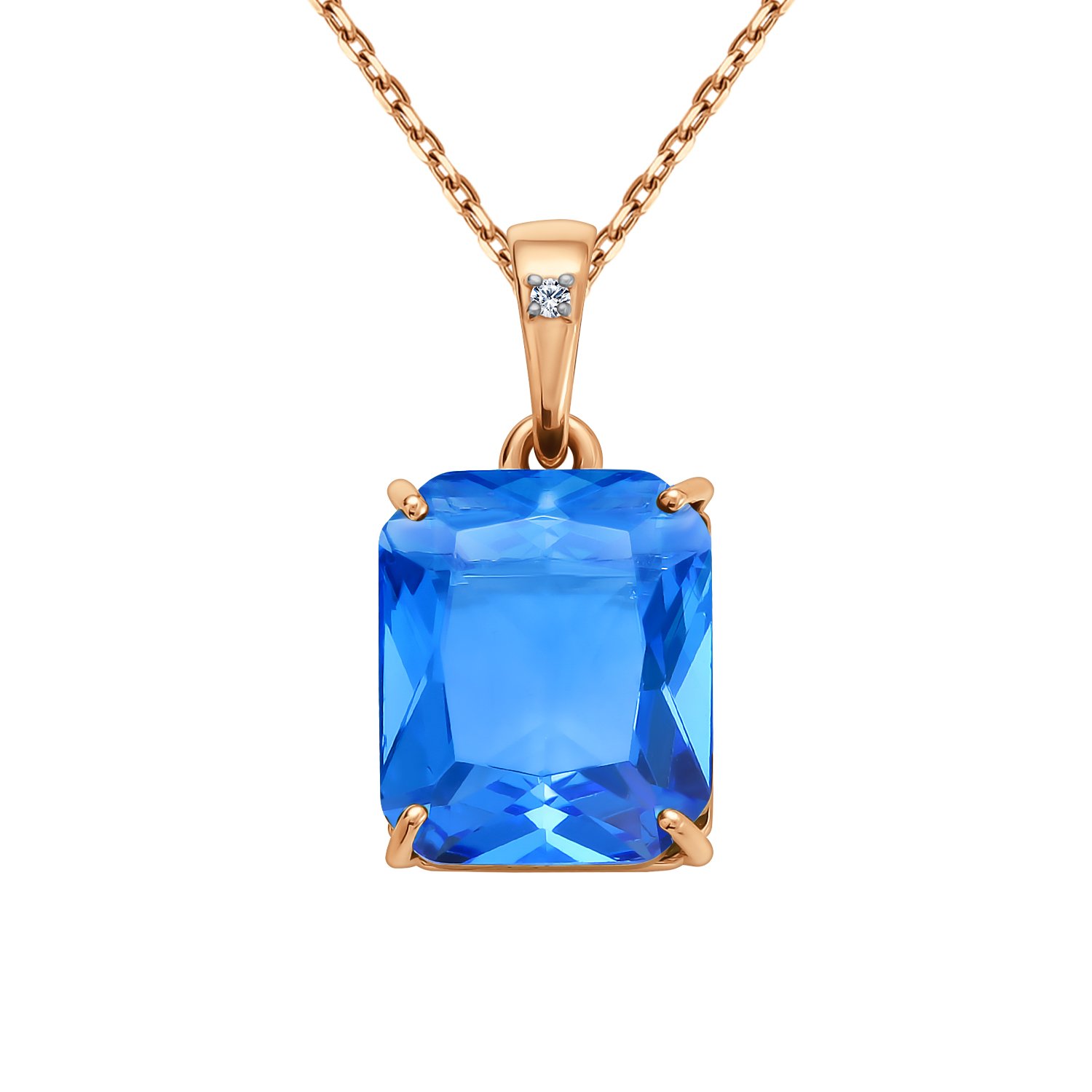 Золотая подвеска с танзанитом и бриллиантом с родированием