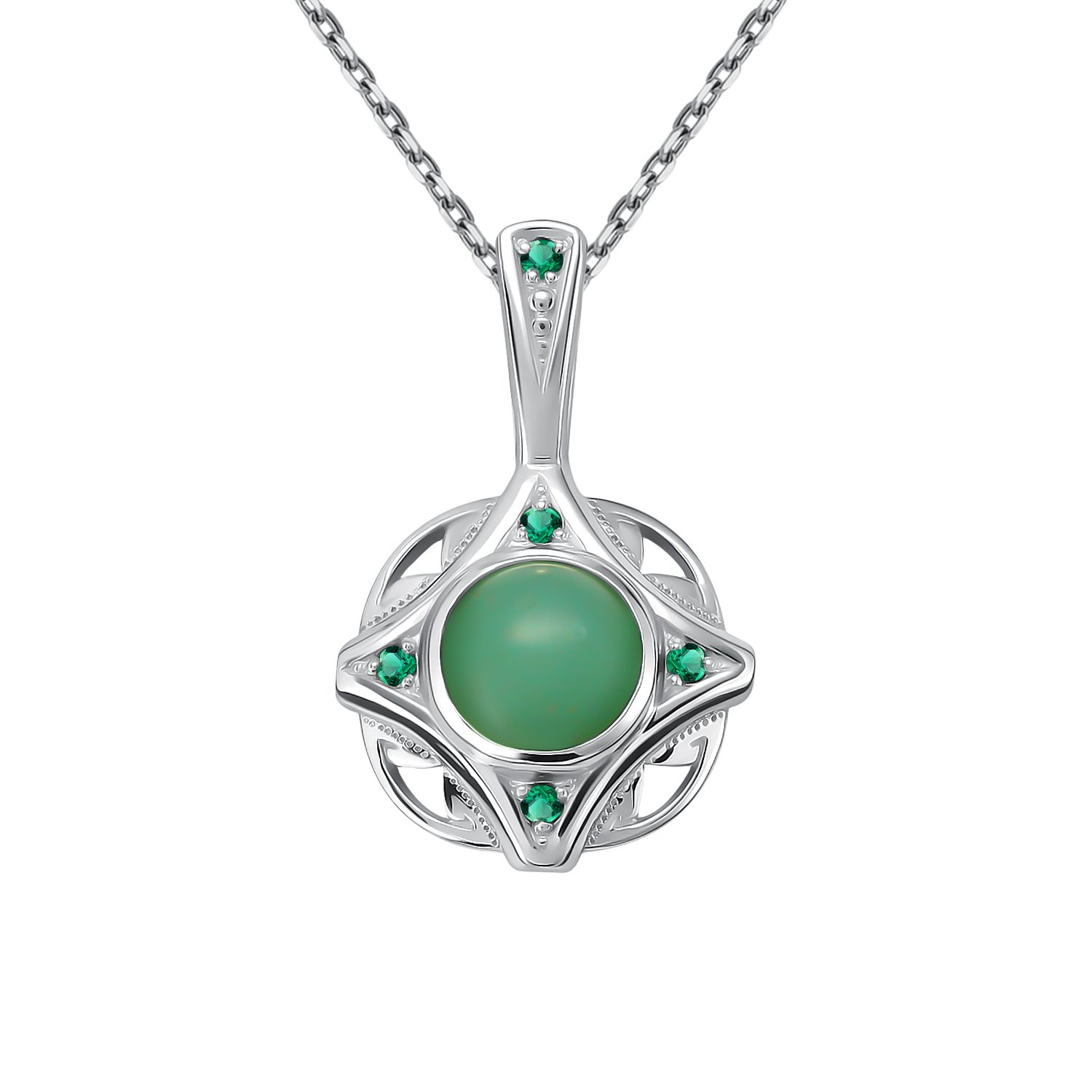 Серебряная подвеска с нефритом и фианитами с родированием