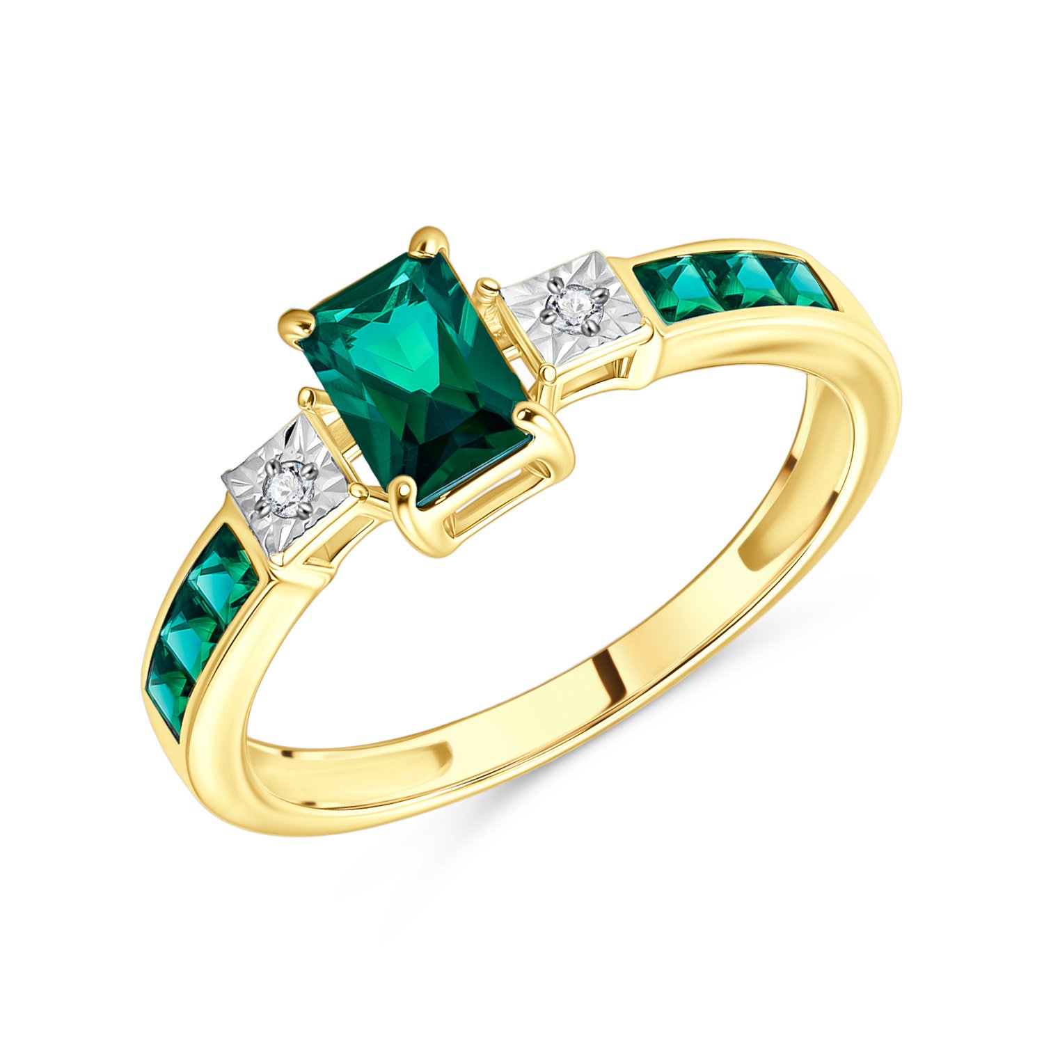 Фото «Золотое кольцо с изумрудами выращенными и бриллиантами»